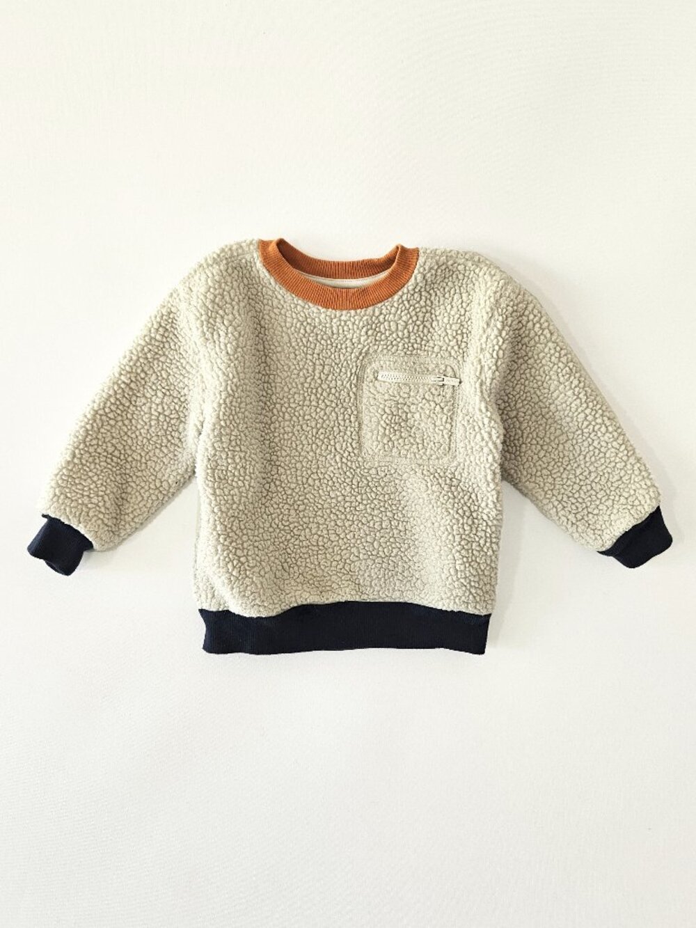 Old Navy Oversized Sherpa Zippered Pocket Contrast Ringer Pullover Sweatshirt 2T